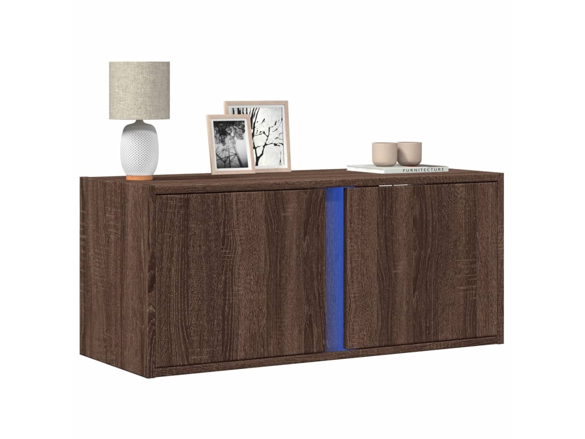 Móvel De Parede P/ Tv | Armário Tv | Suporte De Tv C/ Luzes Led 80x31x35cm Carvalho Castanho Cfw38187 Lovely Home