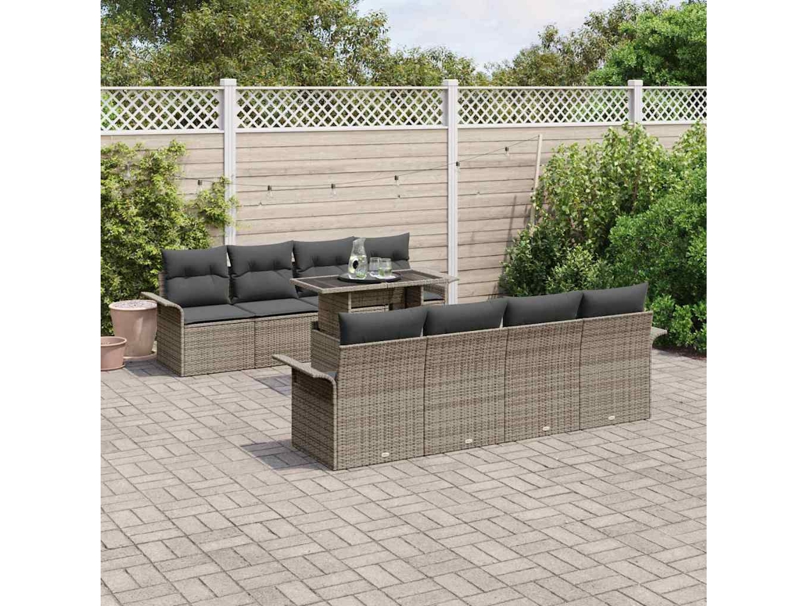 Vidaxl Conjunto De Sofá De Jardim Com Almofada 9 Pcs Cinzeto