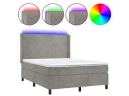 Cama Box Spring com Colchão LED Veludo Cinzento MAISON EXCLUSIVE (140x190 cm)