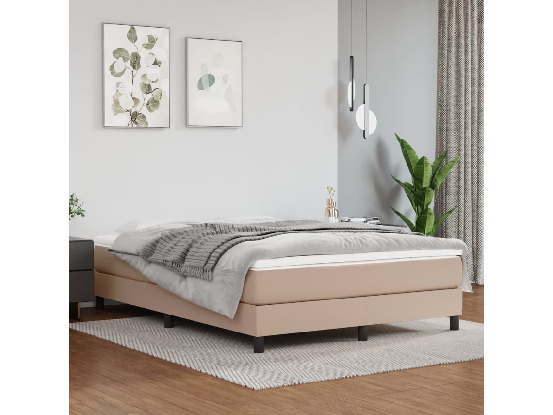Vidaxl Cama Com Molas/colchão 140x190 Cm Couro Artificial Cappuccino