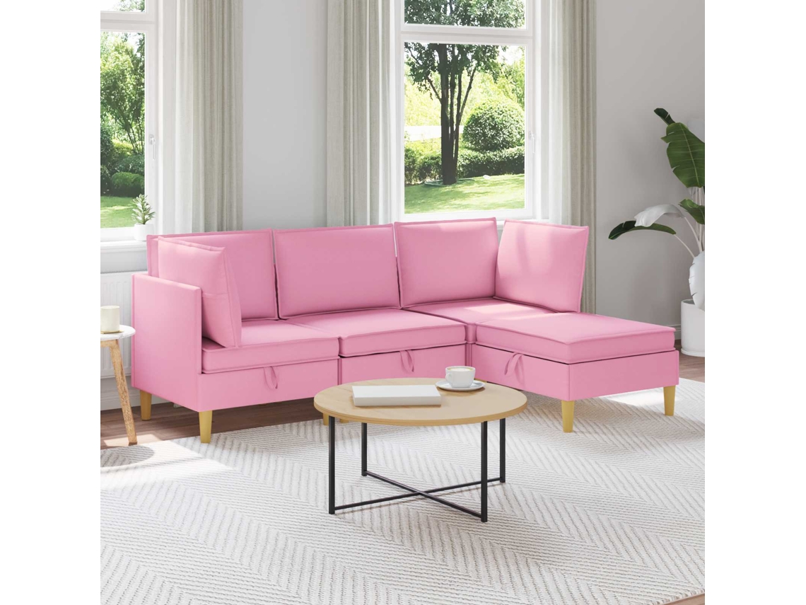 Vidaxl Conjunto De Sofá Modular Com Armazenamento 4 Unid. Rosa Tecido