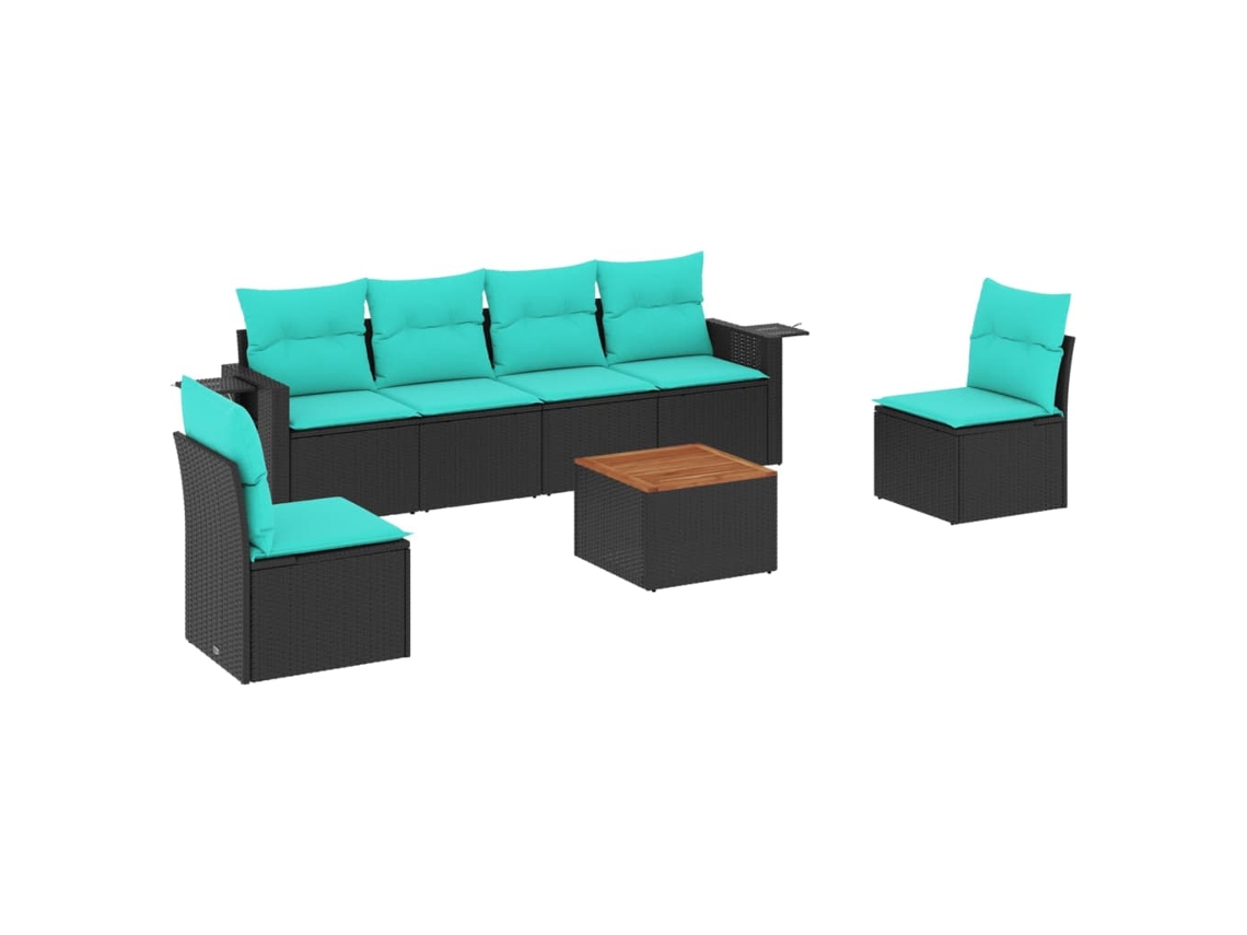 Conjunto de Sofá de Jardim, 7 Peças, Almofadas, Rattan Preto MAISON EXCLUSIVE
