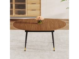 Mesa Oval Extensível Aspeto Nogueira Tampo Mdf Pés Metálicos Estáveis Para 6 A 10 Pessoas