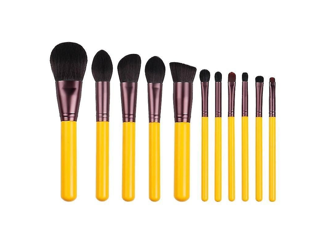 Conjunto de 11 Pincéis de Maquiagem Série Amarela Cabelo Sintético Rosto Olho Ferramenta Iniciante