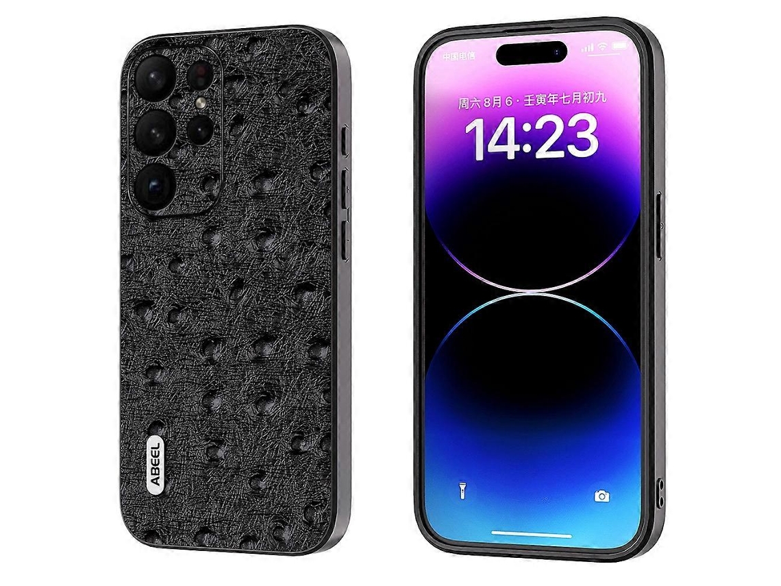 Capa Para Celular Abeel Em Couro Com Textura De Avestruz Para Samsung Galaxy S23 Ultra 5g
