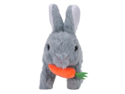 Primerox brinquedo de Coelho Elétrico Pelúcia Realista com Pulo e Som para Interação Pais e Filhos Cinza