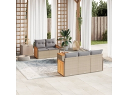 Conjunto de 6 Sofás para Jardim com Almofadas Vime Pe Bege Dkd Home Decor