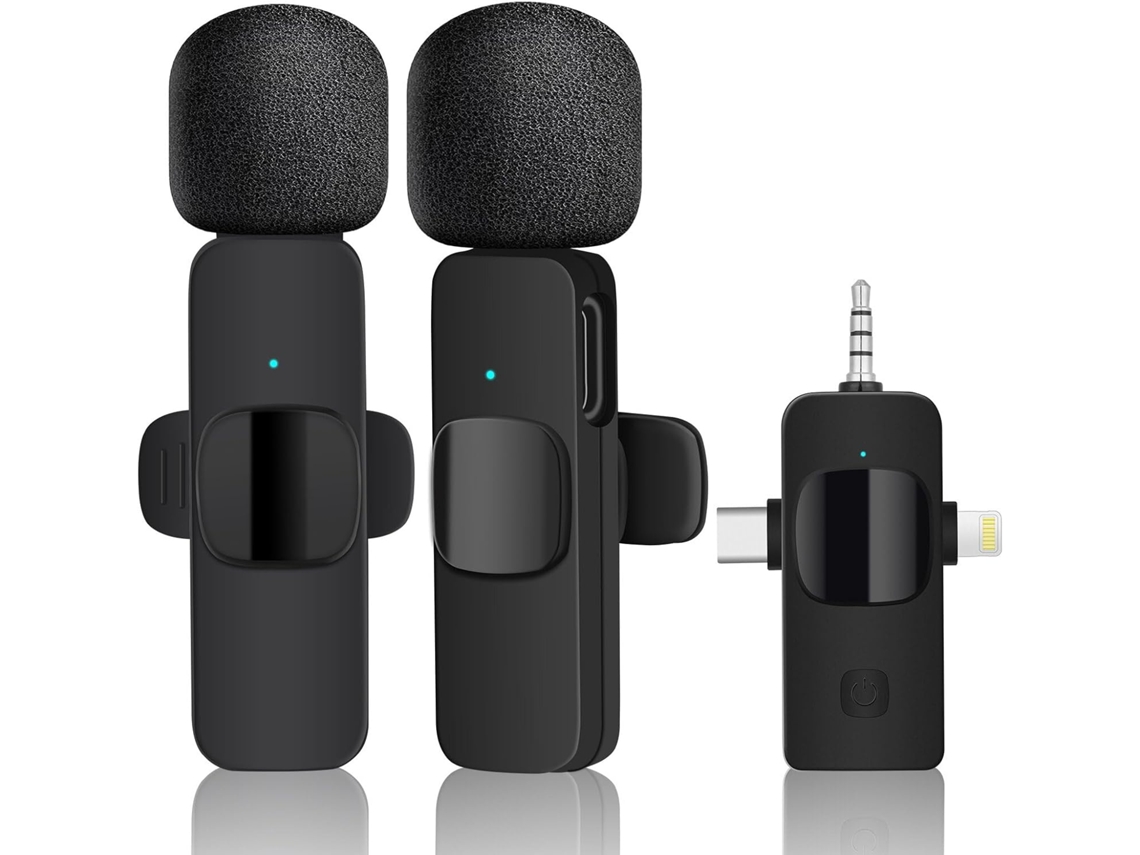 Microfones Condensadores De Gravação Com Redução De Ruído Profissional De Lapela Sem Fio Para Entrevista (preto)