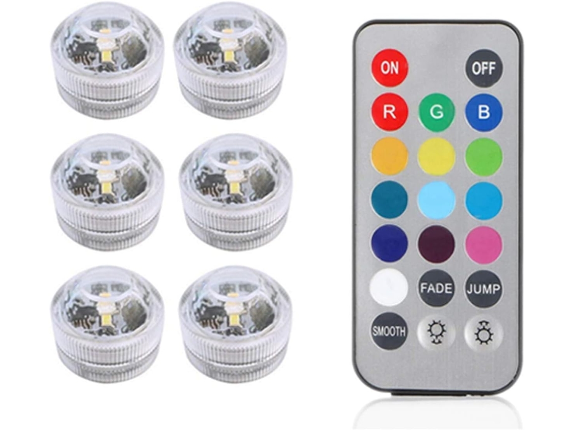 Led Submersível Prova Ip68 Noturna Rgb Alimentada Bateria Aquário Piscina Lâmpada Festa Casamento 6 Lâmpadas 1 GOKOCO