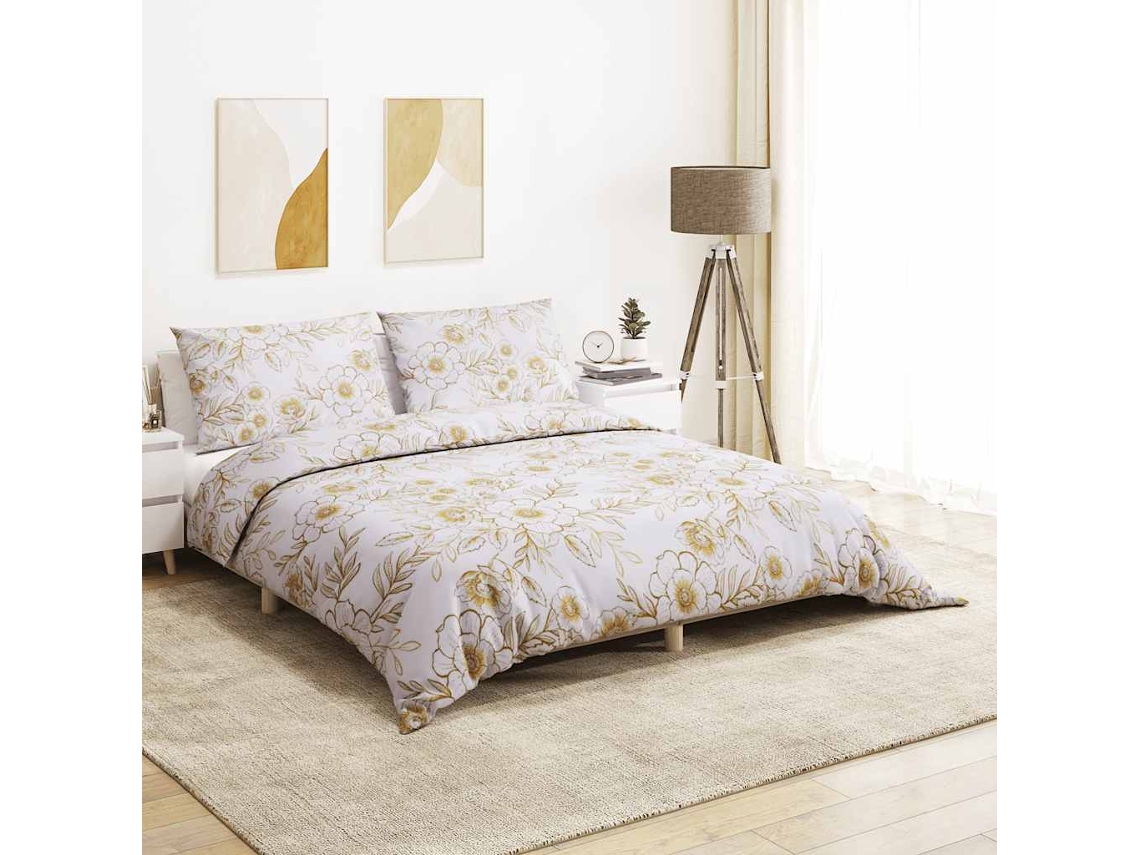 Vidaxl Conjunto De Capa De Edredão 155x220cm Algodão Branco E Castanho