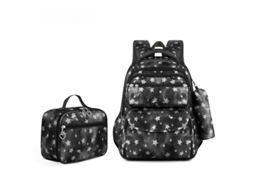 Mochila De Menina Para Menina Do Ensino Básico E Secundário, Conjunto Com Lancheiras Para Menina. Preto Hexinyigjly