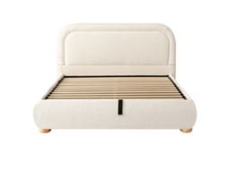 Cama De Casal 140x190 Cm - Cabeceira Acolchoada, Estrado De Ripas, Arrumação, Hidráulica - Bege