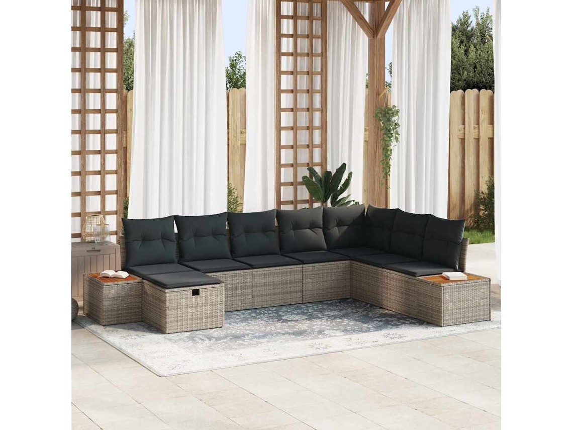 Vidaxl Conjunto De Sofá De Jardim Com Almofada Cinzeto Vime Pe