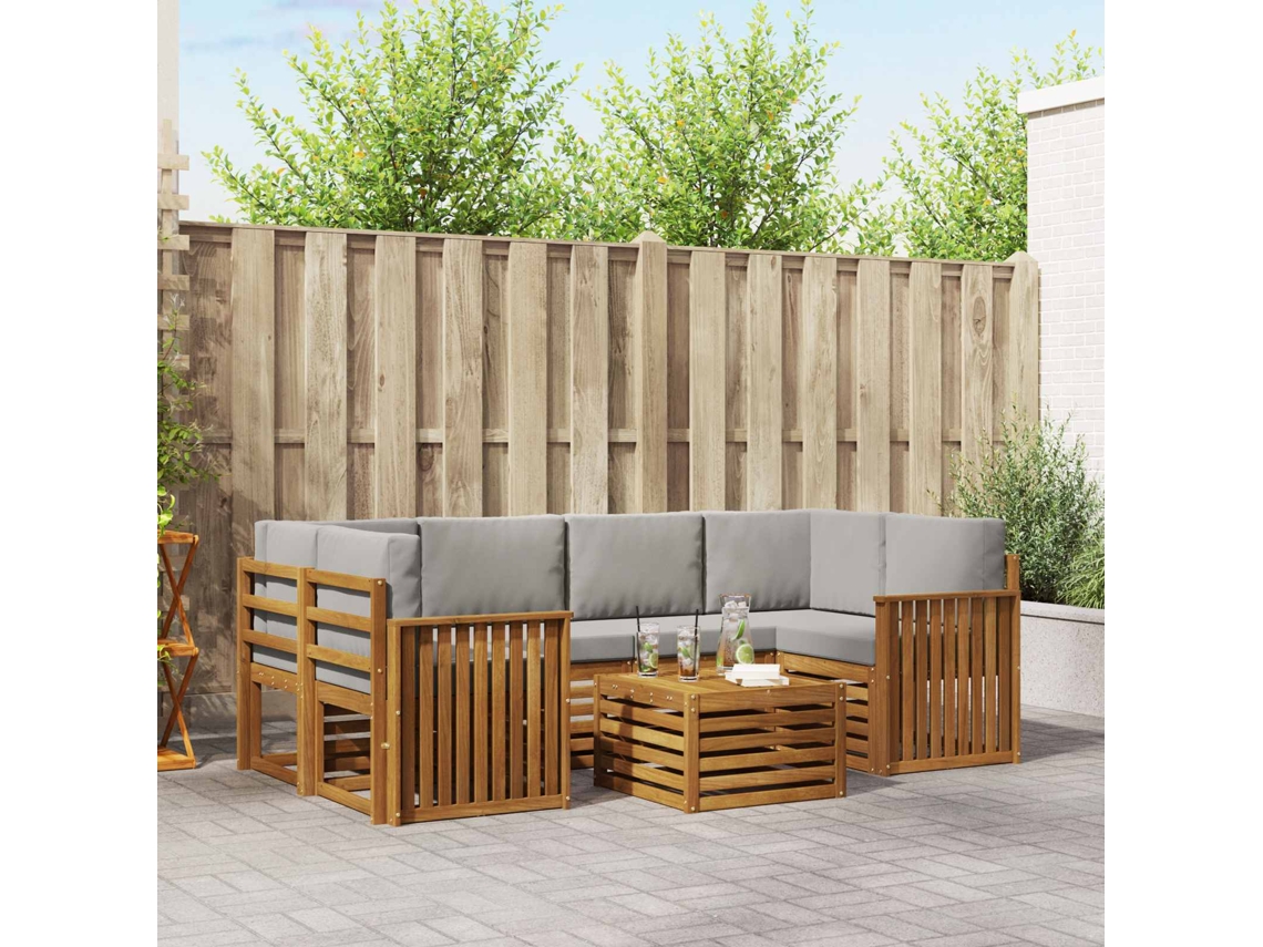 Vidaxl Conjunto De Sofás Para Exterior 7 Unid. Cinza Natural E Claro