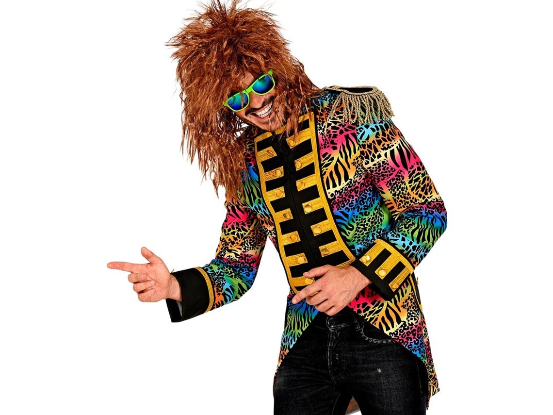 Fato ou fraque animal print dos anos 80 para homem