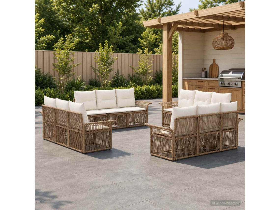Vidaxl Conjunto De Sofá De Jardim 12 Unid. Bege Vime Pe