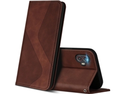 Capa Protetora Xcover Slots Cartões para Samsung HONGWE. Pele Magnética Castanho