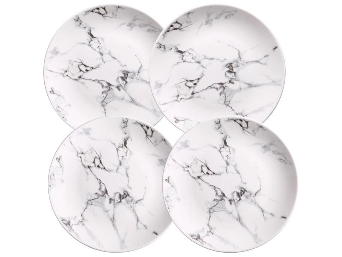 Conjunto De 4 Pratos De Porcelana Com Design De Mármore 8 Polegadas Aprovado Pela Fda Seguro Para Lava-louças
