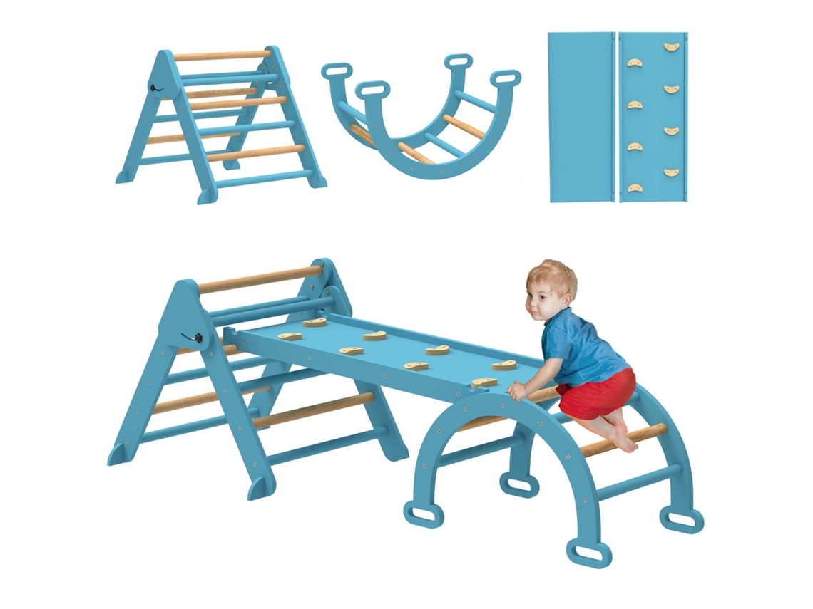 Monte Montessori, Triângulo de Escalada, Dobrável, Madeira, Arco, Rampa, 18-48 meses, 188x70 cm, Azul