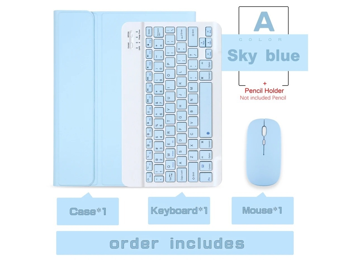 Capa De Couro Para Teclado De Tablet Para Ipad Mini 12345 Geração Universal 7,9 Polegadas Azul Celeste + Teclado Bluetooth + Mouse Dual-mode 2.4g
