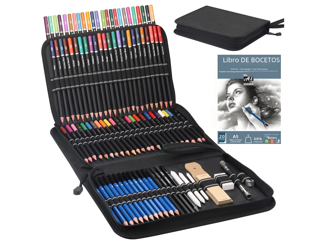 Conjunto Avançado de Pincéis com 96 Canetas Artísticas, Incluindo 72 Giz de Cera e 24 Estojos para Desenho AQUAFORGE