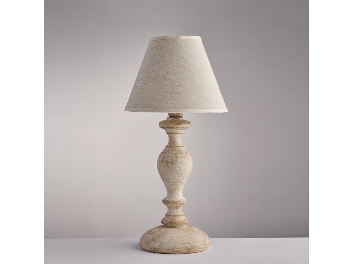 Cascina - Candeeiro De Mesa De Madeira Branco E Cinza Pomba 1 Abajur Dm.20 H.39 - Ø20 - Bl265-lt-bt
