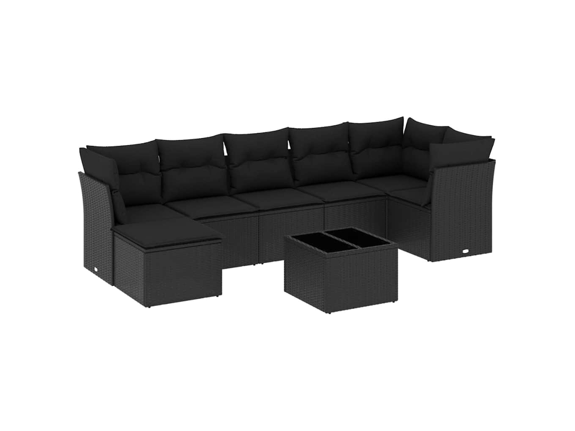 Maison Exclusive - 8 Pcs Conjunto Sofás De Jardim Com Almofadões Vime Pe Preto