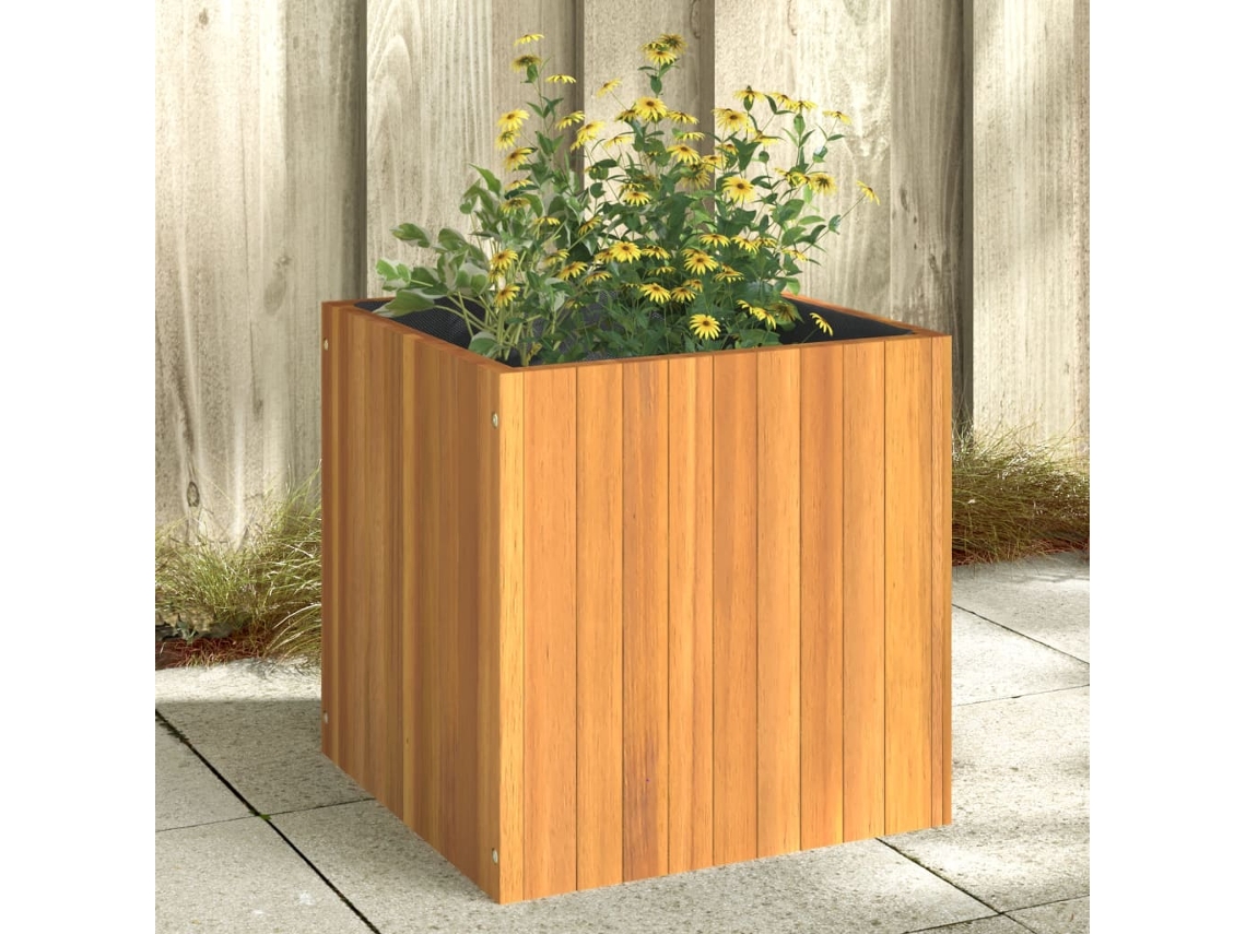 Vidaxl Vaso/floreira De Jardim 45x45x45 Cm Madeira De Acácia Maciça