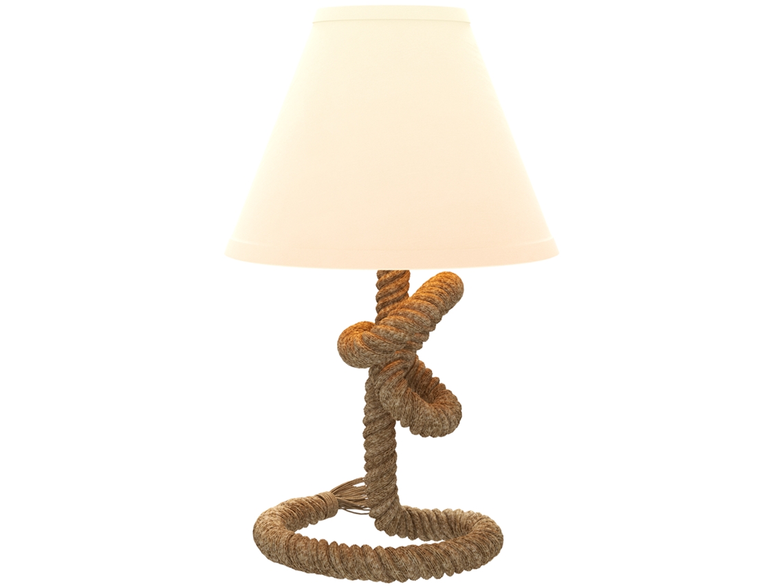 Candeeiro Mesa Led Base Metal, Corda Linho, Ecrã Tecido, Suporte E27 Ø28x45,5 Cm Marrom Bege ZENCORE SERVICES