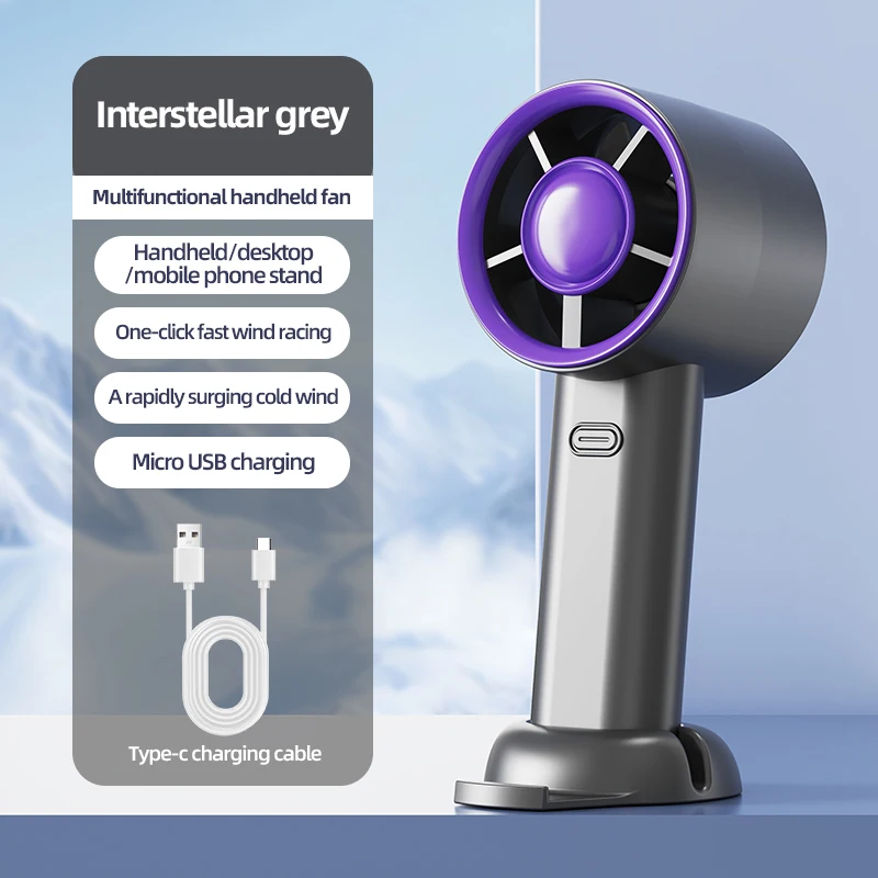 (cinza) Ventilador Elétrico Portátil De Mão, Recarregável, Alto Fluxo De Ar, Visor Digital.
