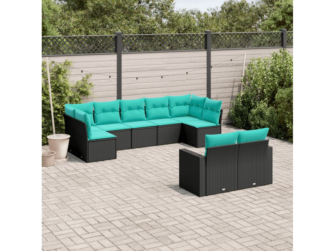 Vidaxl 9 Pcs Conjunto de Sofás P/ Jardim C/ Almofadões Vime Pe Preto