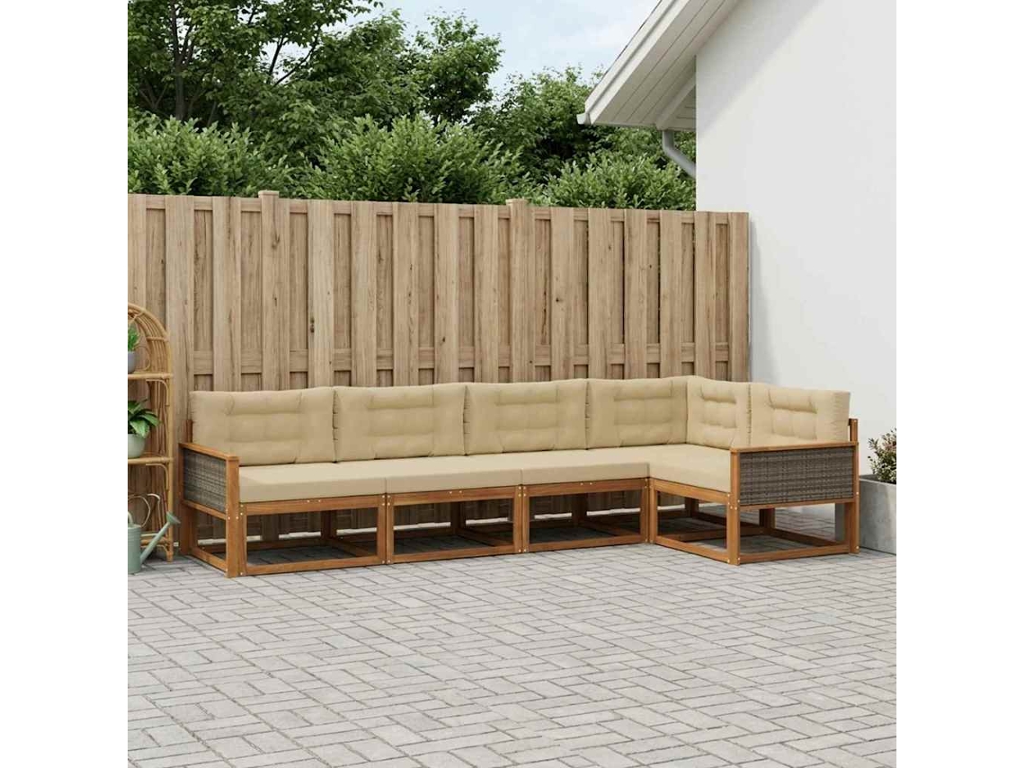 Vidaxl Conjunto De Sofás Para Exterior 5 Unid. Natural E Bege