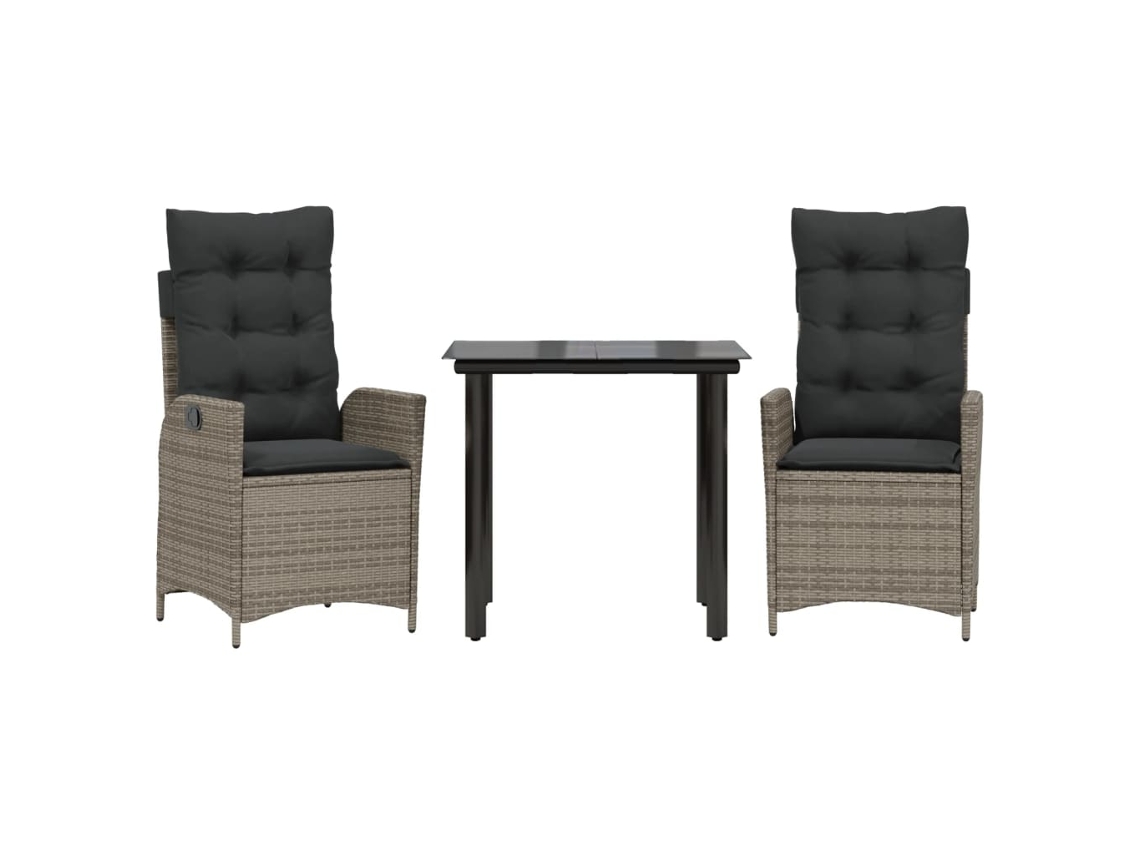 Conjunto de Jantar 3 Pcs para Jardim com Almofadões Vime Pe Cinza MAISON EXCLUSIVE (3 pcs)