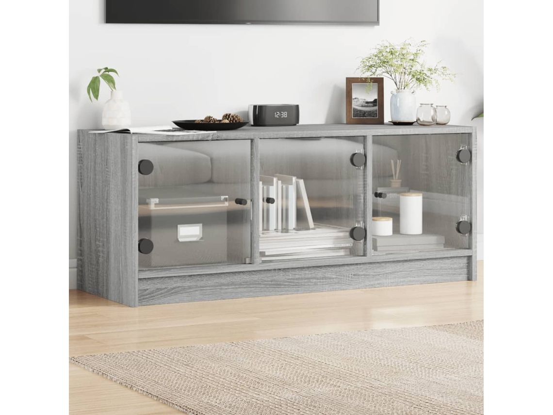 Móvel De Tv | Armário Tv | Móvel Para Tv C/ Portas De Vidro 102x37x42 Cm Cinza Sonoma Cfw252253 Lovely Home