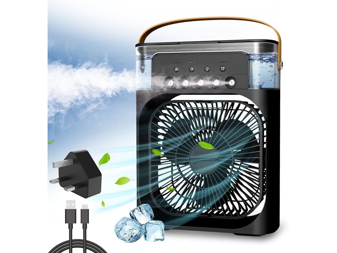 Refrigerador de Ar Mini, Usb, Luz LED 7 Cores, Timer, 3 Velocidades, Preto