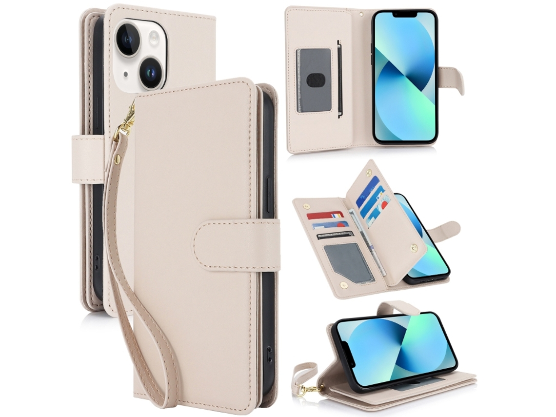 Capa Carteira De Couro Para Iphone 13 - Com Rfid - Para Vários Cartões