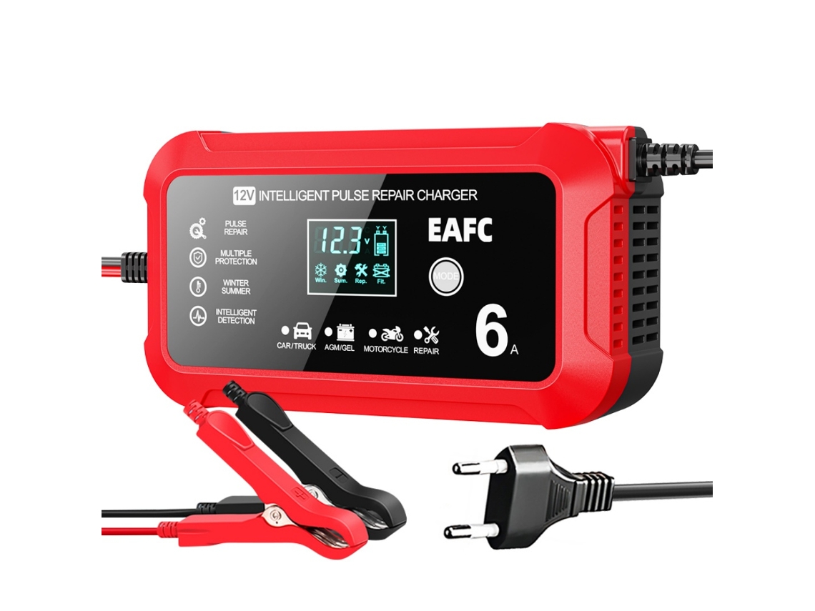 Eafc Carregador De Bateria Inteligente 12v 6a, Para Baterias De Chumbo-ácido Agm/gel, Carros E Motocicletas