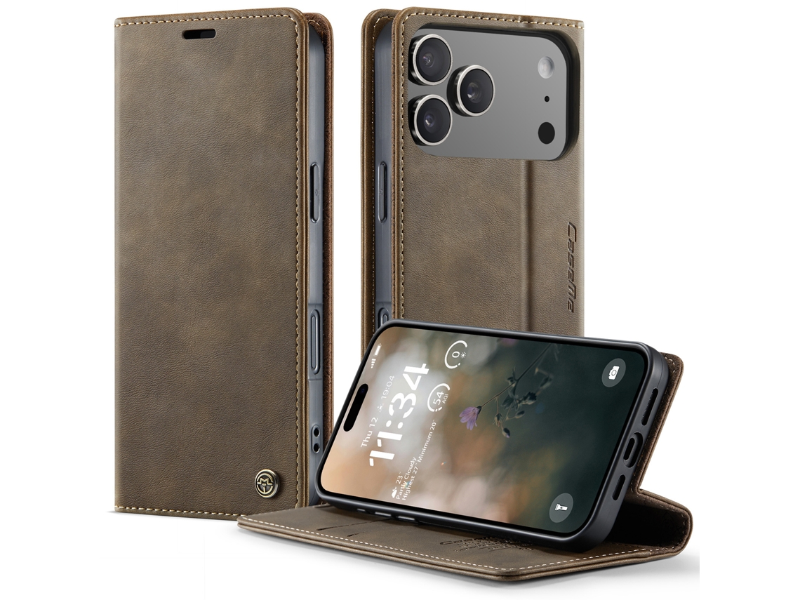 Capa Para Celular Com Função Folio Compatível Com Iphone 17 Pro Max – Design Em Couro Vintage Com Suporte E Proteção Para A Câmera.