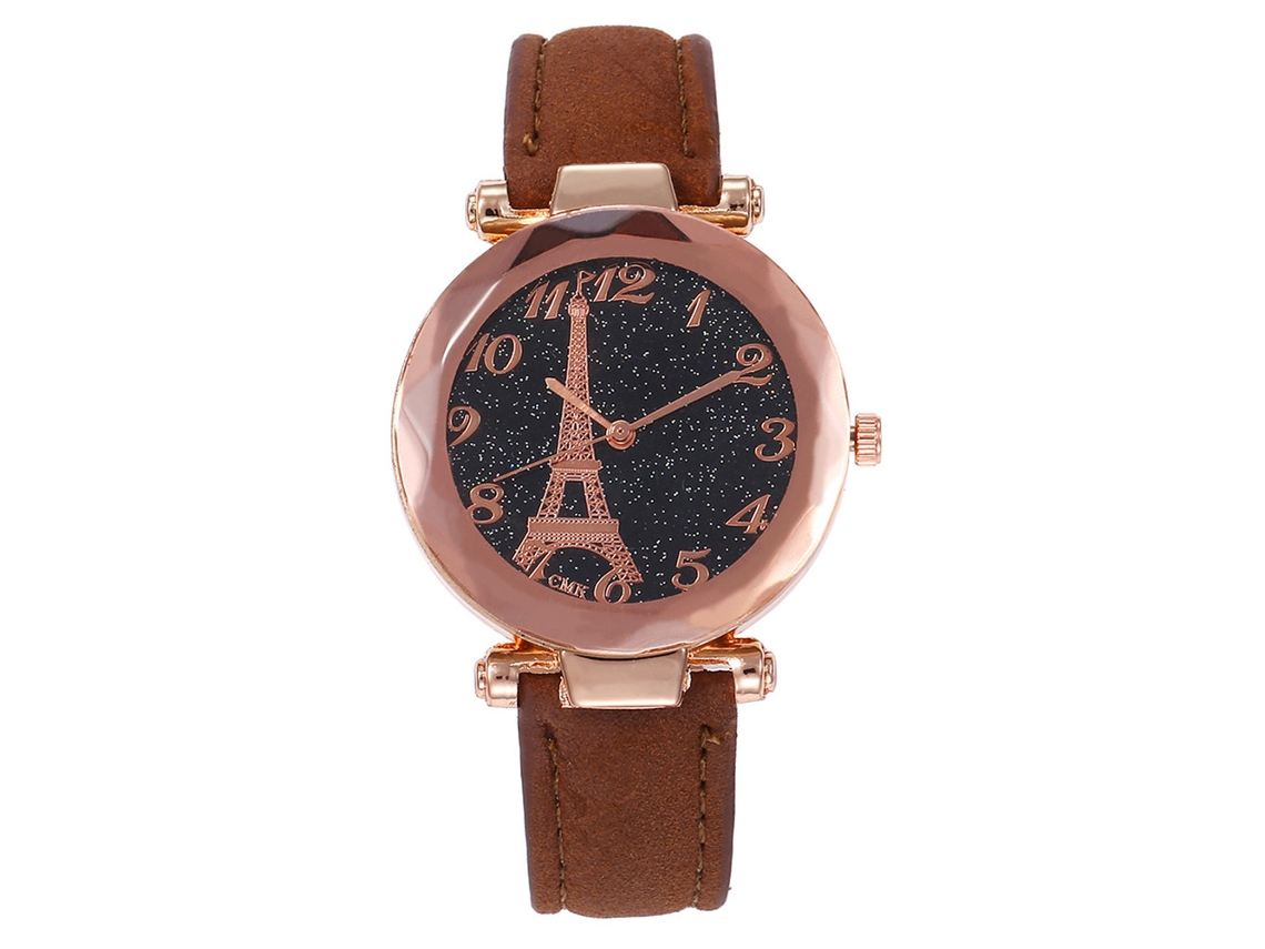 Relógio de Pulso Analógico Quartz Cmk64 Padrão Torre Eiffel Dial Redondo (café)