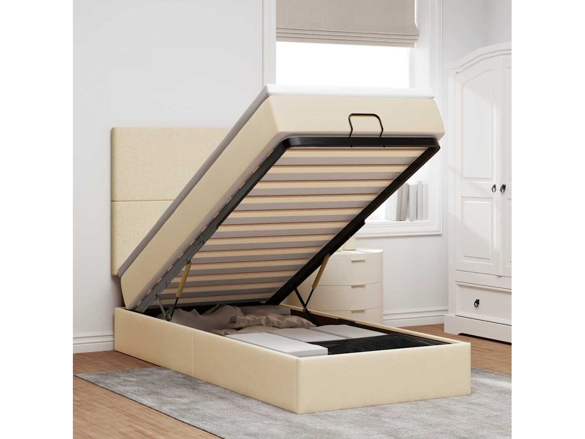 Vidaxl Cama Otomana Com Colchão 90x200 Cm Tecido Creme
