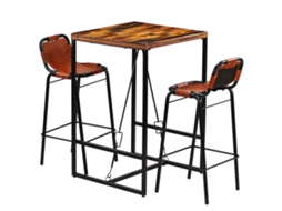 Vidaxl Conjunto De Bar 3 Pcs Madeira Recuperada + Couro Cabra Genuíno