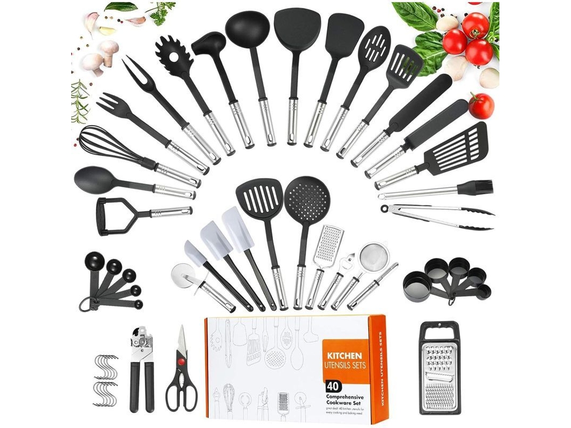 Conjunto De Utensílios De Cozinha De Nylon Com 40 Peças, Resistente A Altas Temperaturas, Sem Bpa, Antiderrapante