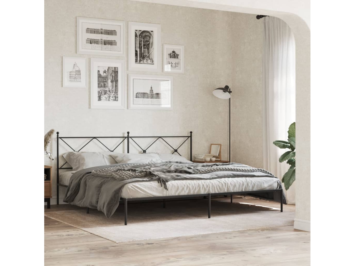 Estrutura De Cama Com Cabeceira 200x200 Cm Metal Preto