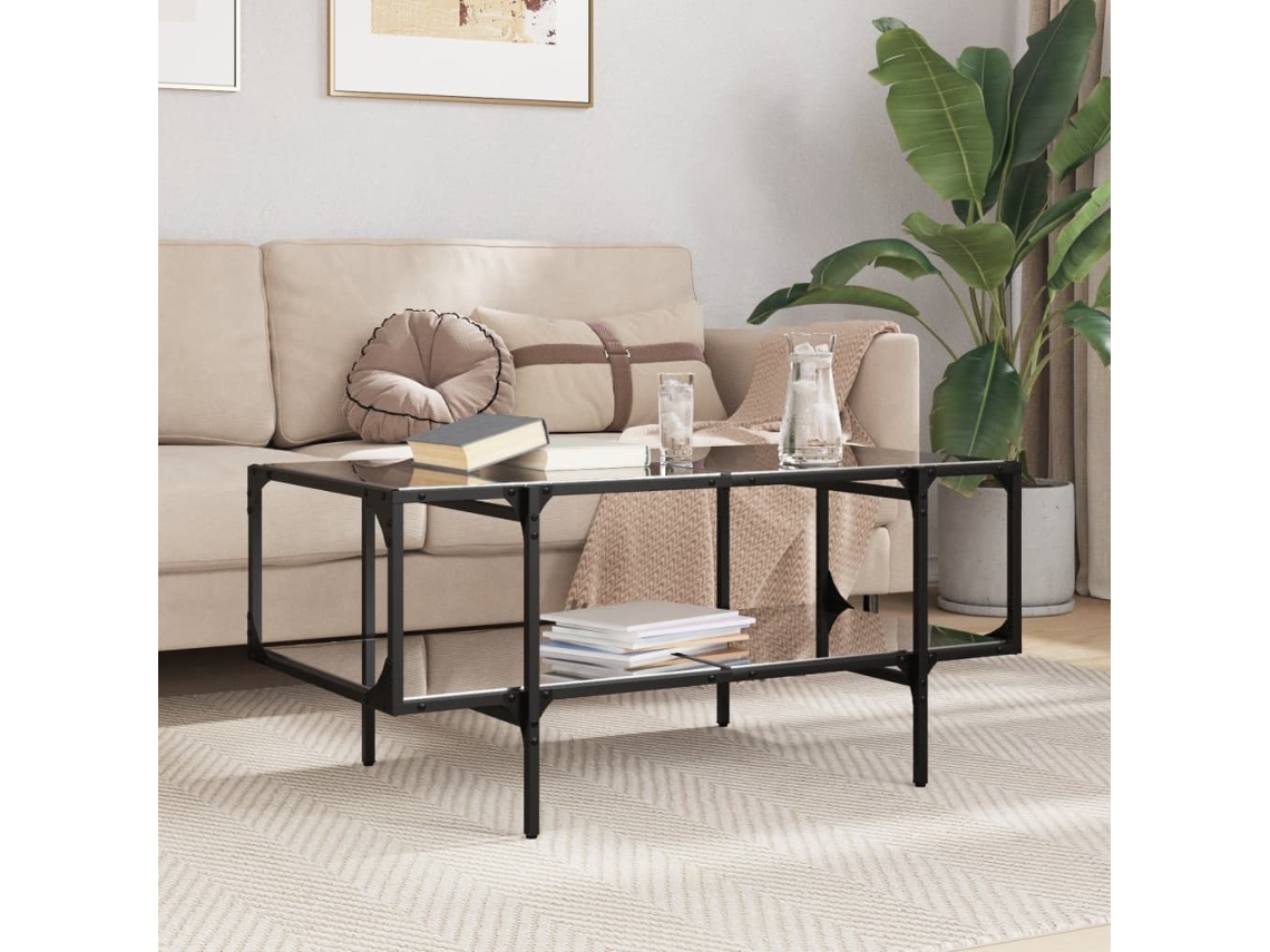 Vidaxl Mesa De Centro Com Topo Em Vidro Preto 98,5x50x45 Cm Aço