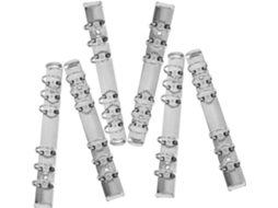Conjunto de 6 anéis metálicos para pastas soltas A6, mecanismo de arquivamento com seis furos e clipes.