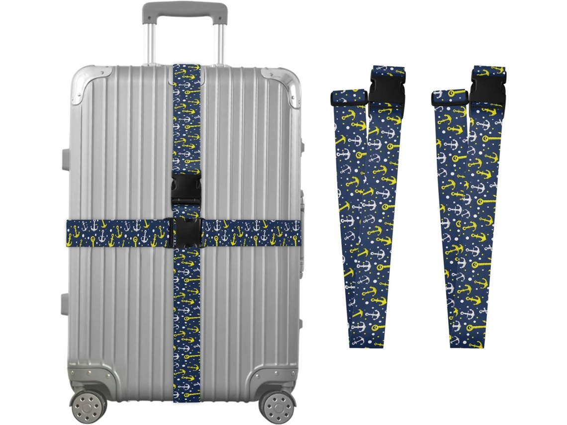 Conjunto De 2 Cintas Bagagem Com Estampa Âncora Amarela E Branca Para Malas, Cintas De Viagem, Acessórios Para Cintos