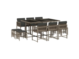 Conjunto de 11 Jantar para Jardim com Almofadões Vime Pe Cinzento MAISON EXCLUSIVE