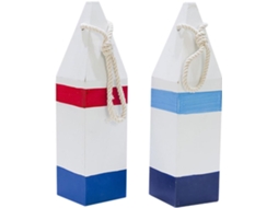 Conjunto de 2 Boias de Madeira Decorativas para Parede em Tons de Azul e Vermelho GOKOCO