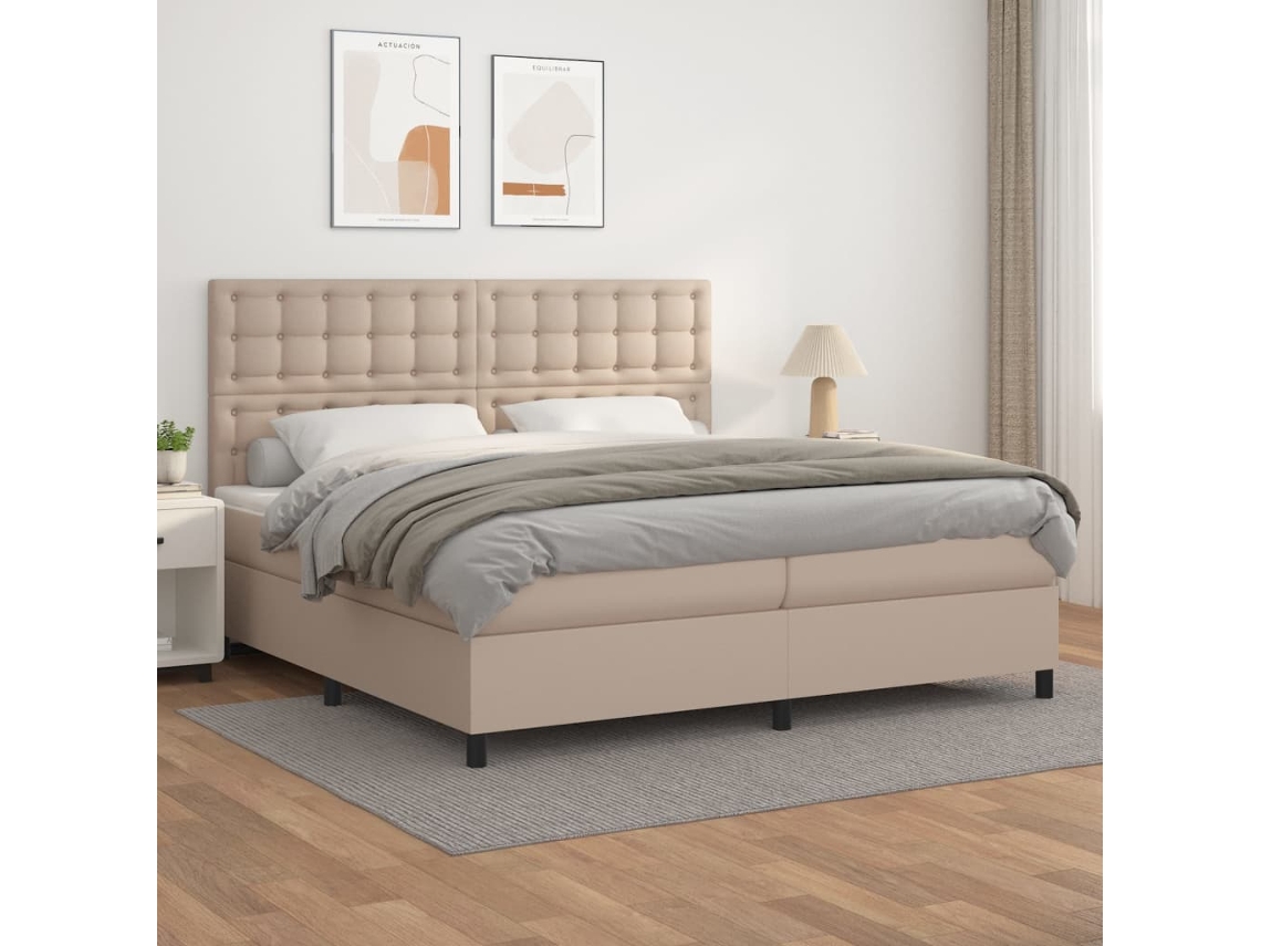 Vidaxl Cama Com Molas/colchão 200x200 Cm Couro Artificial Cappuccino