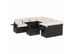 Conjunto de 9 sofás de jardim com almofadões Vime Pe Preto MAISON EXCLUSIVE (9 peças)